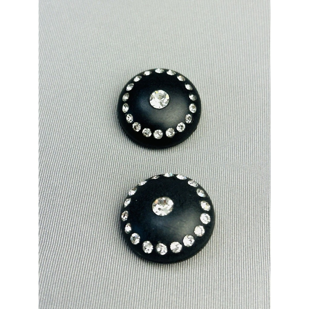 Black & Rhinestone Plastic Large Dome Buttons Set Of 2